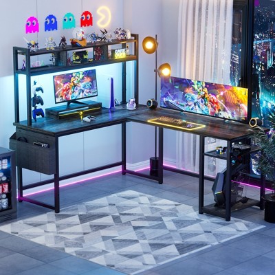 Aheaplus L Shaped Desk with Power Outlet & LED Strip