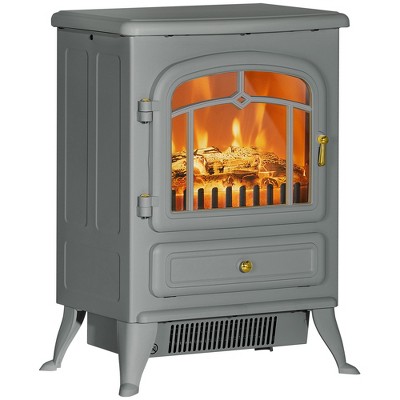 HOMCOM Electric Fireplace Heater, Fireplace Stove with Realistic LED Flames and Logs, and Overheating Protection, 750W/1500W, Gray