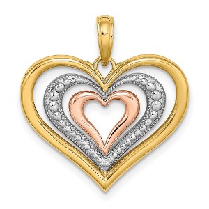 Black Bow Jewelry 14k Yellow Gold and Rose Gold with Rhodium Triple Heart Pendant, 21mm - 1 of 4