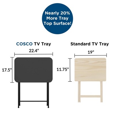COSCO 5-Piece Black Folding Vinyl Top TV Tray Set with Storage Rack