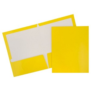 JAM 6pk Glossy Paper Folder 2 Pocket - Yellow: Stationery with Internal Pockets, Non-Pronged, 100 Sheet Capacity - 1 of 4