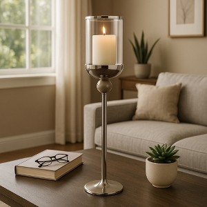Contemporary Glass Floor Hurricane Candle Holder - Decorative Candle Stick Holder for Pillar Candles and Table Centerpieces Accent - 1 of 4