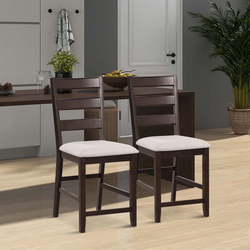 Costway Set of 2 Upholstered Bar Stools 24'' Rubber Wood Dining Chairs with High Back, 3 of 11