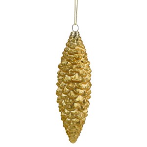 Northlight Glitter Accent Pine Cone Glass Christmas Ornament - 8" - Gold - 1 of 3