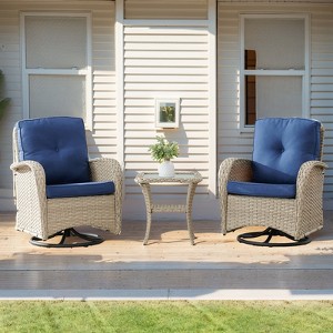 Gymojoy Outdoor Patio Wicker Swivel Chair Glider Chair Table with Removable Cushions - 1 of 4