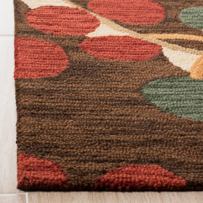 Handmade Red and Brown Floral Wool Area Rug