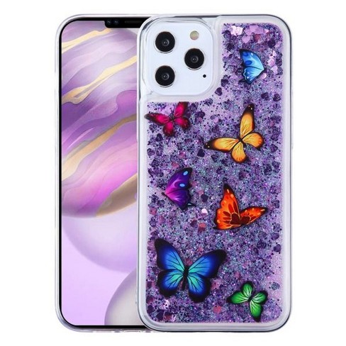 Airium Glitter Hybrid Protector Case For Apple Iphone 12 Pro Max 6 7 Butterfly Dancing Purple Quicksand Hearts Target