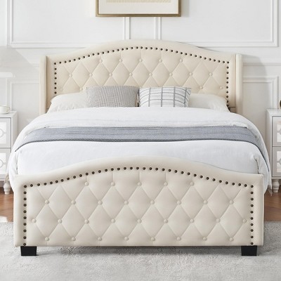 Queen/King Size Upholstered Platform Bed Frame with Tall Headboard