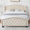 Queen King Bed Frame, Upholstered Platform Bed with Wingback Tall Headboard and Button Tufted Design, Wood Slat Support, No Box Spring Needed, Beige - 3 of 4
