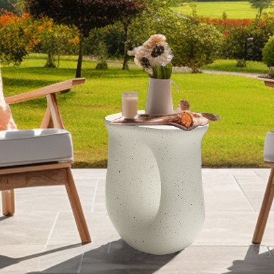 U shape Concrete Art Patio Side Table Lightweight Leisure Coffee Table Indoor Outdoor