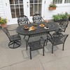 7-Piece Cast Aluminum Patio Dining Set with Oval Table, 2 swivel chairs and 4 fixed dining chairs, Brown Cushions and Umbrella Hole - 4 of 4