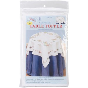 Jack Dempsey Stamped White Perle Edge Table Topper 35"X35"-Fluttering Butterflies - 1 of 2