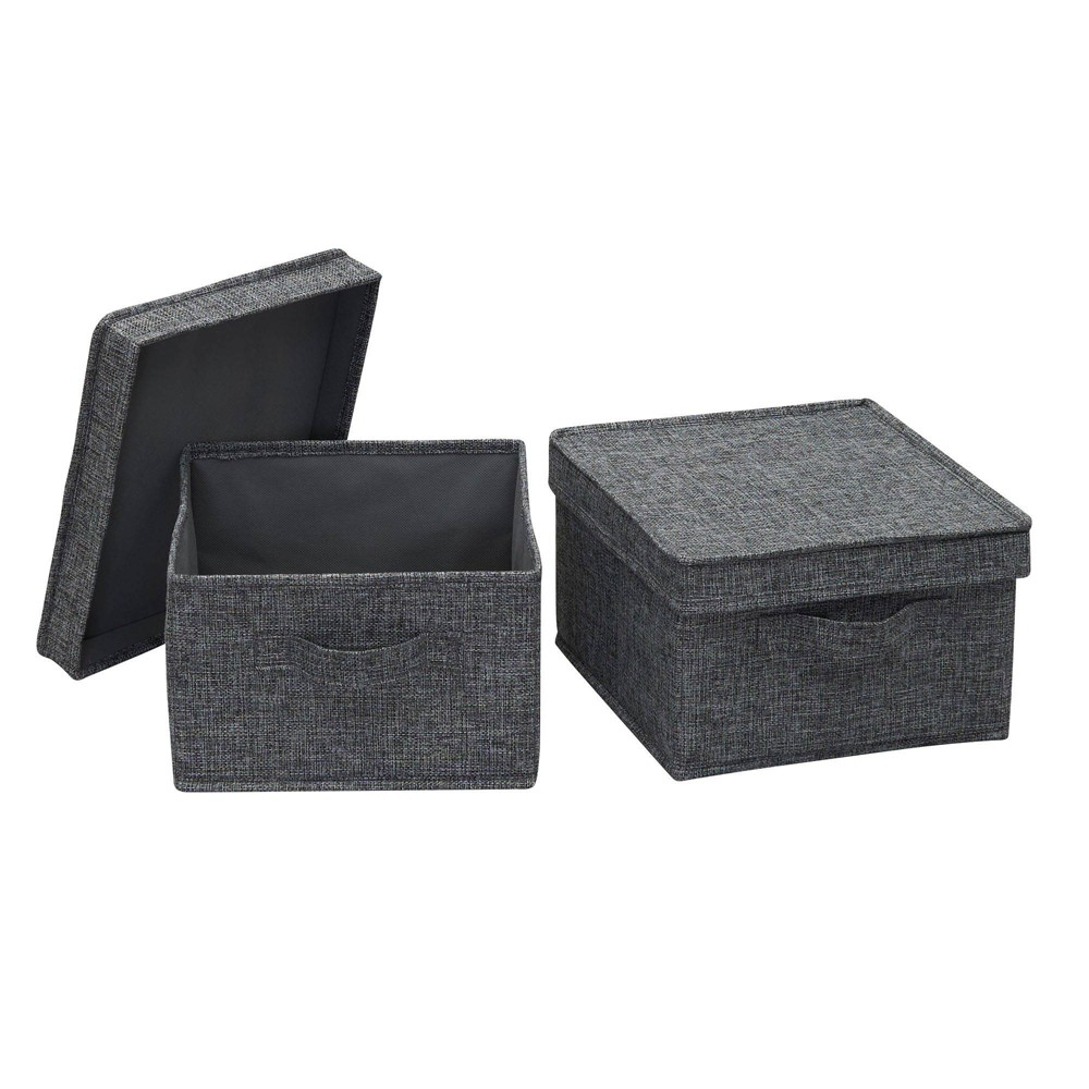 Photos - Clothes Drawer Organiser Household Essentials Set of 2 Medium Storage Boxes with Lids Graphite Line