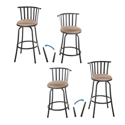 FurnitureR Adjustable Classic Barstools, 4PCS Bar Chairs with Back and Footrest Swivel Counter Height with Interchangeable Legs for Kitchen Island