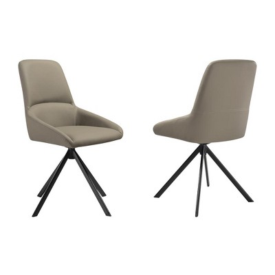 Armen Living,Swivel Upholstered Dining Chair in Taupe Gray Faux Leather Black - Set of 2