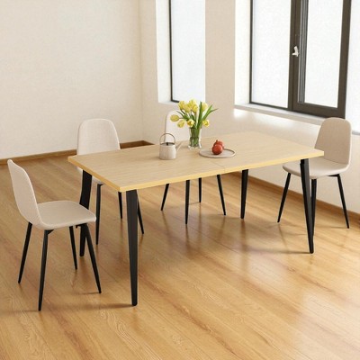 Mshliw 63" Dining Table Set with 4 Upholstered Beige Chairs, Rectangular Wood-Grain Table with Iron Legs for Kitchen, Dining Room or Patio