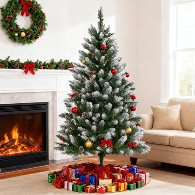 Pre-Lit Artificial Christmas Tree with LED Lights, 8 Lighting Modes, Foldable Stand & Foot Pedal Switch, Holiday Decoration