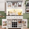 71" Tall Farmhouse Pantry Bar Cabinet with Sliding Barn Doors, Internal Storage Racks, 3 Drawers, Wine & Glass Rack, Power Outlet and Pegboard - 3 of 4