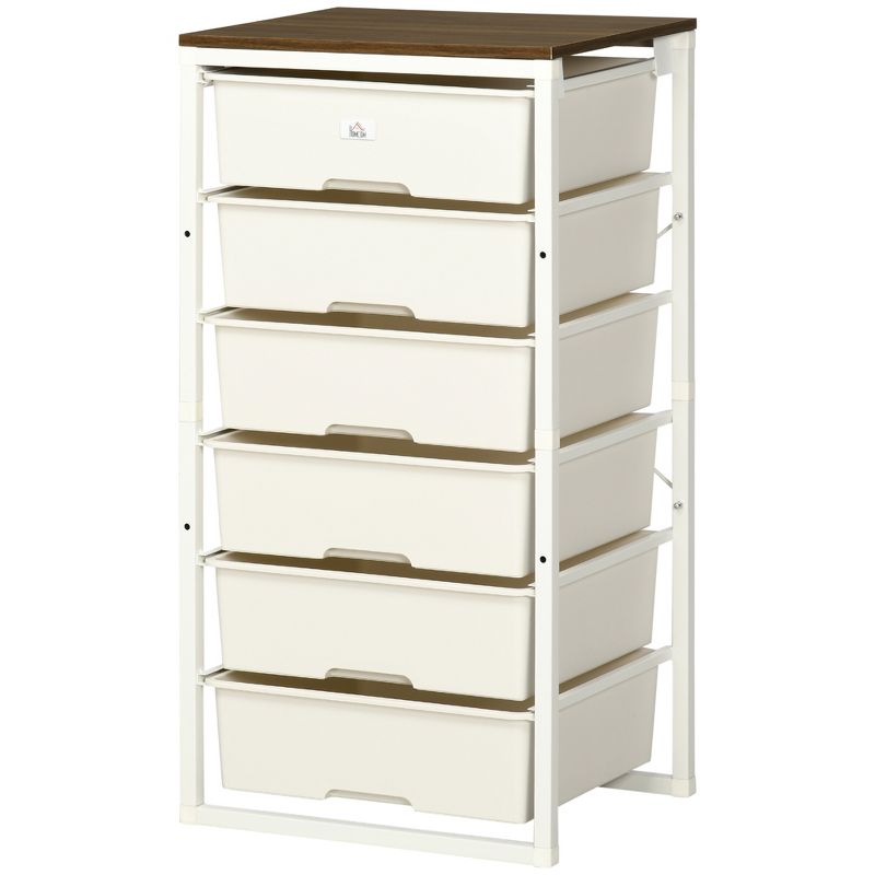 HOMCOM Dresser Storage Drawers with 6 Plastic Bins and Steel Frame, Crafting Bins for Living Room, Bedroom, 4 of 7