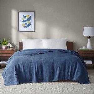 100% Cotton Solid Basket Weave Construction Bed Blanket, Knit Textile Lightweight Breathable Bedspread for Year-Round Use - 1 of 4