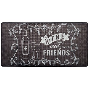 NICOLE MILLER NEW YORK Wine Pairs Nicely Anti-Fatigue Kitchen Mat, Dark Brown/White, 20"x39" - 1 of 3