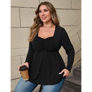 Women's Plus Size Tops Crew Neck T Shirts Swing Flowy Blouse Loose Fit Tee Tunic Casual Blouse - 1 of 4