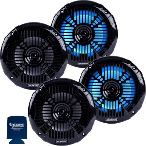 Memphis Audio LED Marine Speaker Pack: 2 Pairs of MXA602SLB 6.5" Marine Grade Coaxial Speakers, Black With Blue LED - 1 of 4