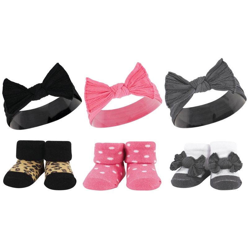 Hudson Baby Infant Girl 12Pc Headband and Socks Giftset, Black Wild Rose Leopard, One Size, 2 of 3