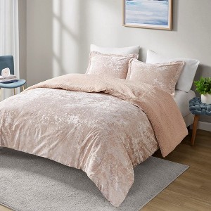 Sapphtopaz 2PCS/3 PCS Crushed Velvet Reversible Comforter Set,Bed Set with 1 Comforter,1/2 Shams,Bedding Set Machine Washable - 1 of 4
