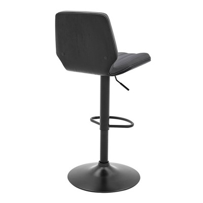Contemporary Gray Faux Leather & Black Metal Adjustable Swivel Bar Stool