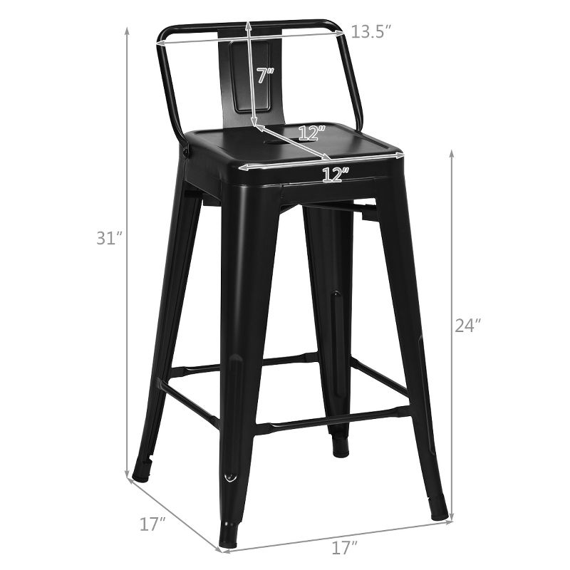 Tangkula Set of 4 Metal Bar Stools 24" Industrial Chair Low Back Black, 4 of 11