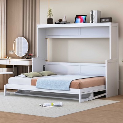 LOVMOR Murphy Bed with Hydraulic Lift, Desk Design & a built-in storage space for Bedroom, small apartments, studio rooms or multifunctional spaces