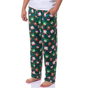 South Park Pajama Pants Men's Santa Cartman and Reindeer Lounge Bottoms Green - 1 of 4