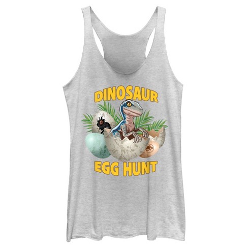 Women's Jurassic World Easter Velociraptor Dinosaur Egg Hunt Racerback Tank Top - image 1 of 4