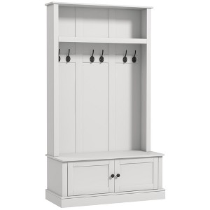 Aghana Digitals White Entryway Hall Tree with Storage Bench, 6-Hook Coat Rack, Top Shelf & Cabinet - 1 of 4