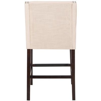 Beige Linen and Espresso Wood Bar Stool