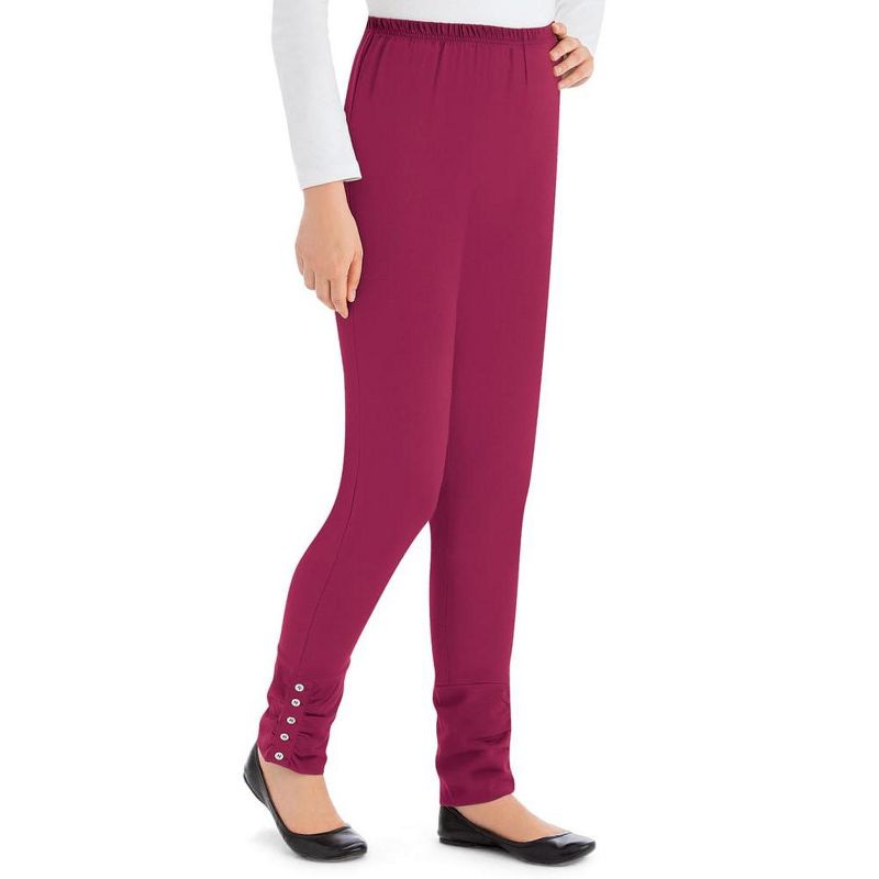 Collections Etc Cinched Ankle Leggings with Button Accents and Elastic Waistband, 30" L Inseam, Made of Cotton and Spandex, 4 of 5
