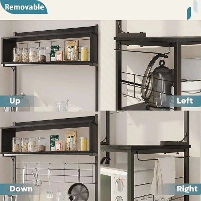 Light Oak Adjustable 5-Tier Kitchen Rack with Hooks