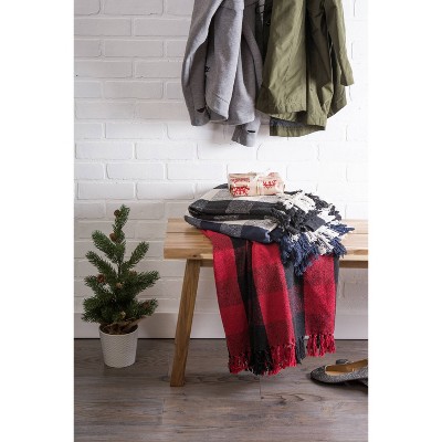 Black and White Cotton Buffalo Check Throw Blanket with Tassels