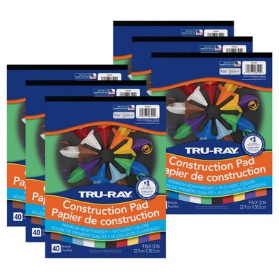 Tru-Ray® Construction Paper Pad, 10 Classic Colors, 9" x 12", 40 Sheets, Pack of 6