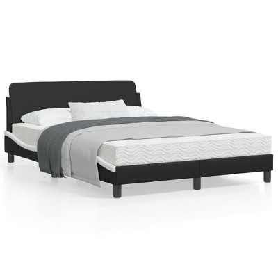 vidaXL Faux Leather Bed Frame with Headboard - Double Bed, Black/White, Plywood Slats