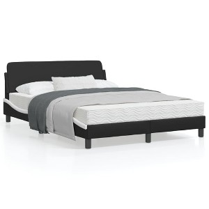 vidaXL Faux Leather Bed Frame with Headboard - Double Bed, Black/White, Plywood Slats - 1 of 4