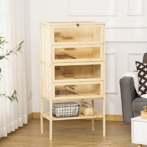 Whisen  5-Tier Wooden Hamster Cage & Pet Houses, Rat Habitat with Openable Top and Storage Shelf - Natural - 1 of 4