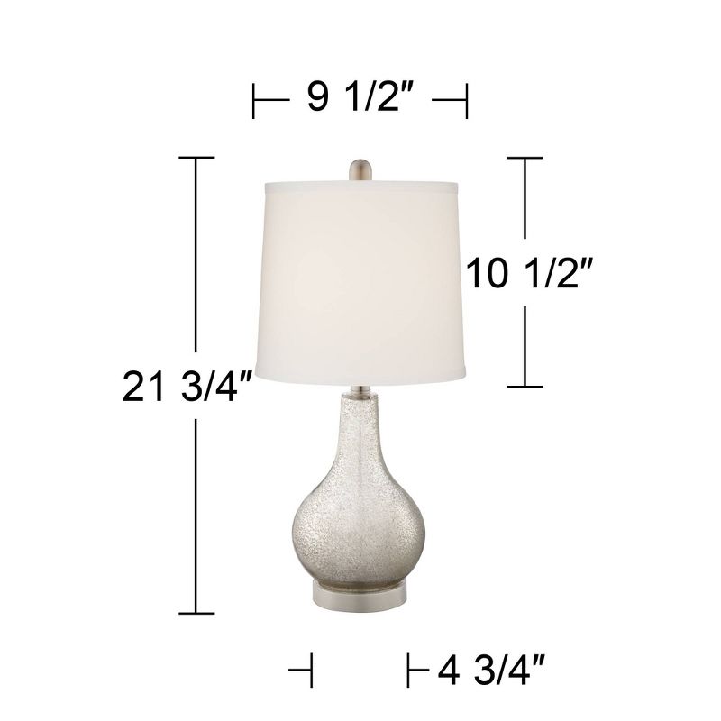 360 Lighting Ledger Modern Accent Table Lamps 21 3/4" High Set of 2 Mercury Glass with USB Charging Port Off-White Drum Shade for Family Office Desk, 5 of 11