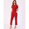 INSPIRE CHIC Women's Round Neck Short Sleeve Belted Asymmetry Tops and Elastic Waist Trousers 2 Piece Sets - 2 of 4