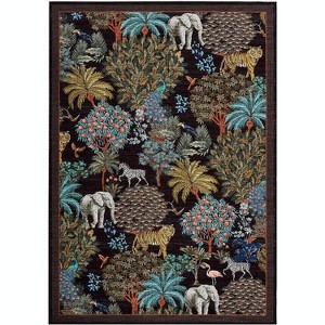 Jungle Print Washable Rug - Non-Slip Low Pile Stain Resistant Carpet for Living Room, Bedroom, Nursery, Playroom - 1 of 4