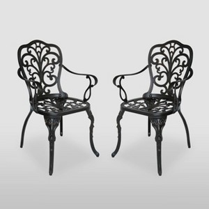 Viga 2pk Cast Aluminum Dining Chair - Shiny Copper - Christopher Knight Home: Weather-Resistant, Fixed Arms, 250lb Capacity - 1 of 4