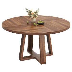GustoWave 47" Round Dining Table for 4-6, Farmhouse Style with Cross Base - Circle Wood Table for Kitchen, Dining Room, Apartment - 1 of 4
