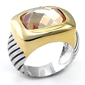 Slickblue Two-Tone Brass Ring for Women with Topaz CZ - Gold & Rhodium Finish, Oblong Solitaire Design, Size 5 & 6 - 1 of 3