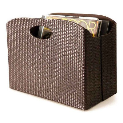 Blu Monaco Brown Woven Leather Magazine Holder with Handles - Foldable Design